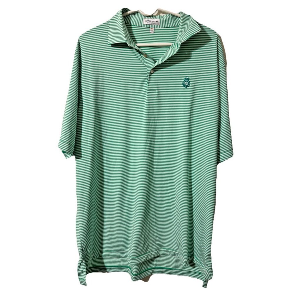 Peter Millar Summer Comfort Green White Stripe Polo Size XL
